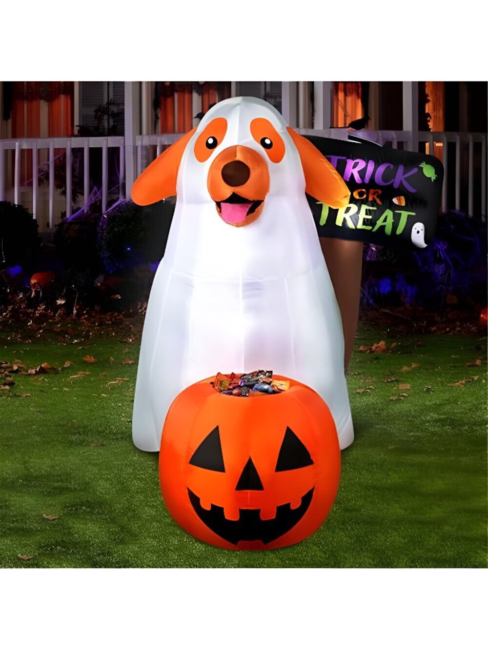 Halloween Inflatables Ghost Dog 4 FT Inflatable Halloween Dog with a Pumpkin